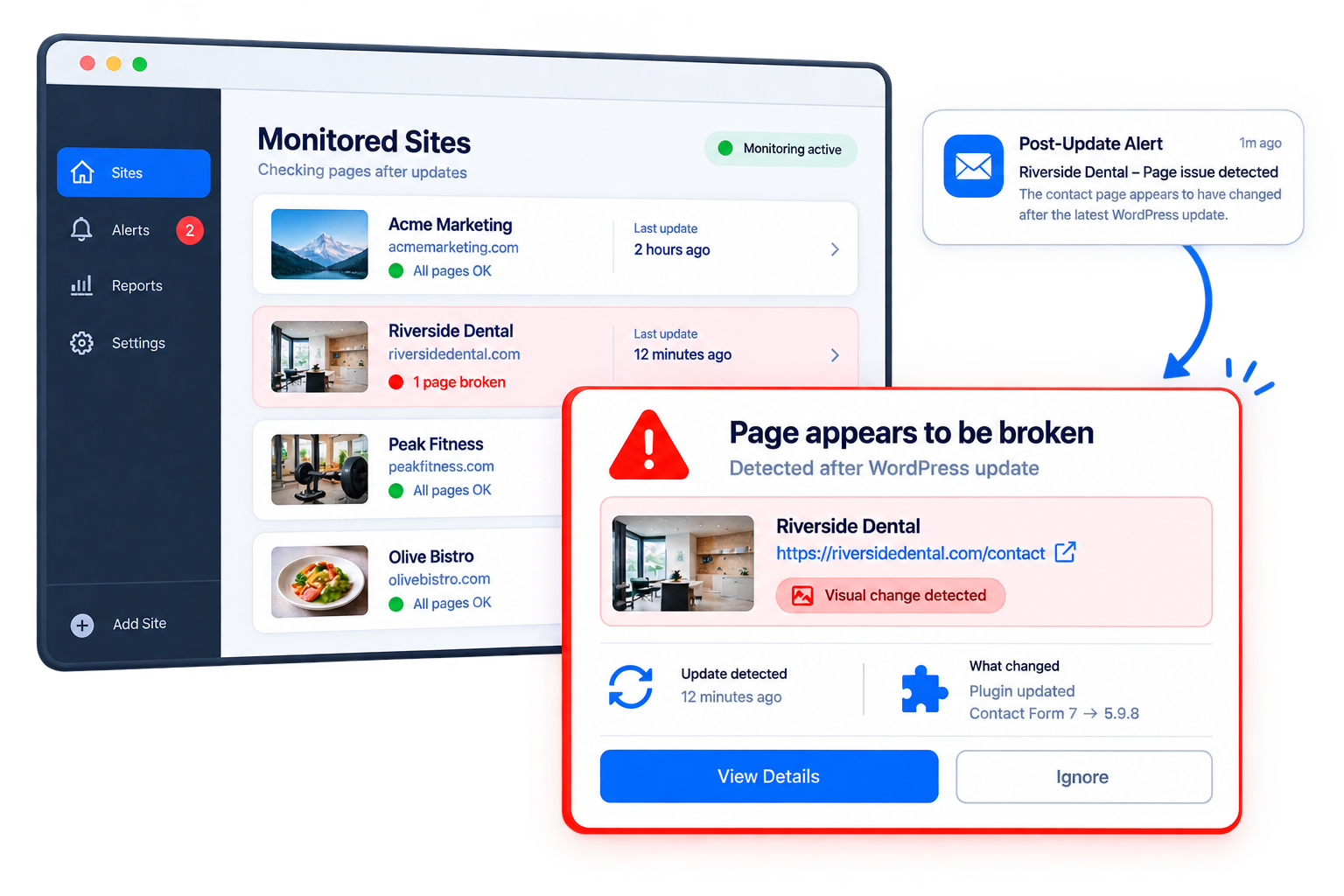 Product UI and email alert mockup